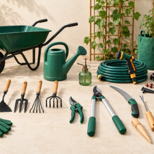 Representative image of garden hand tools, watering and plant care equipment